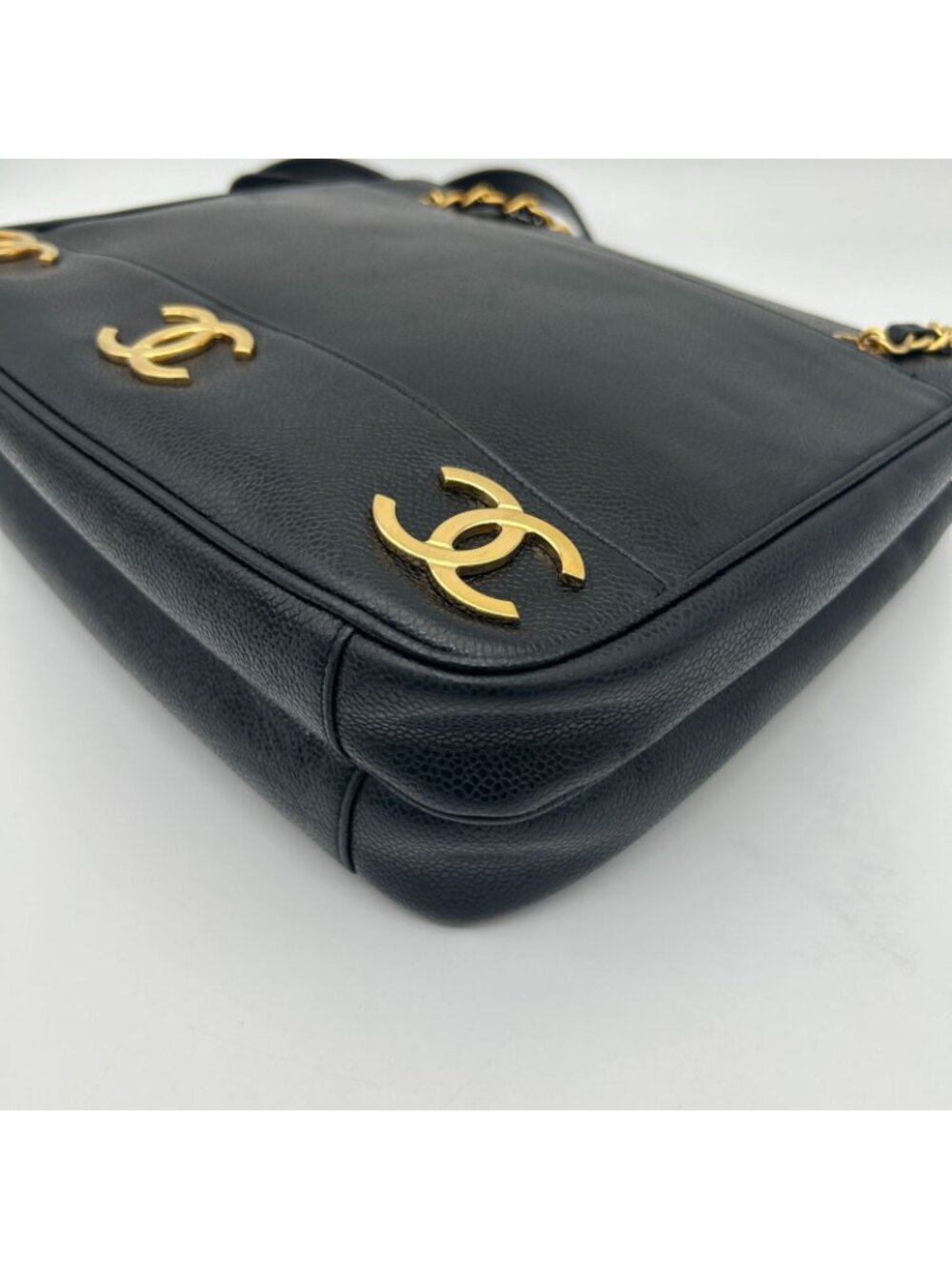 Chanel Triple Coco Chain Tote Shoulder Bag Caviar Leather Black - Picture 9 of 15